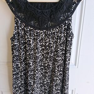 Terra & Sky Black and White Crochet Yoke Tank Top